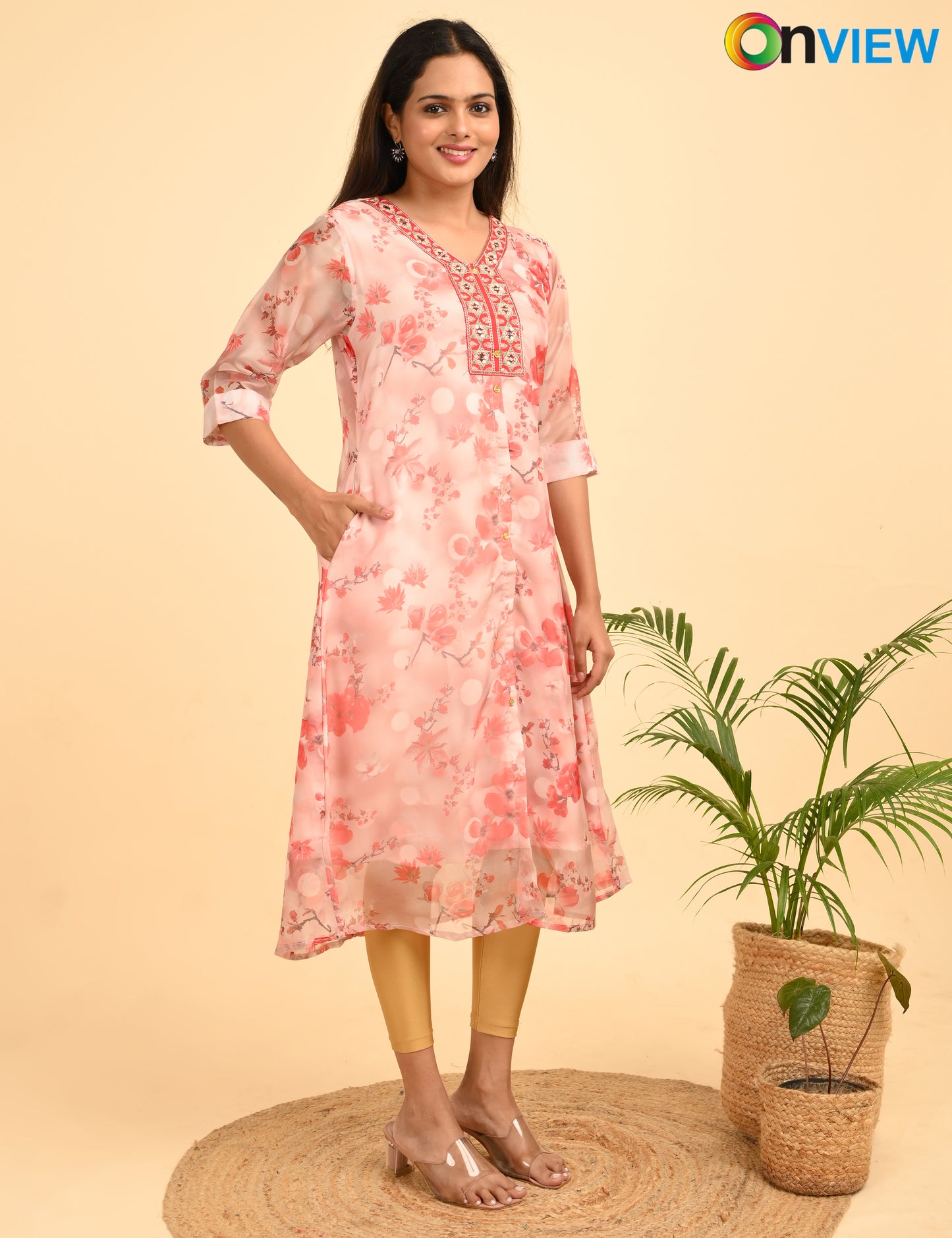 ONVIEW | 289 | A LINE ORGANZA EMBROIDARY UMBRELLA WITH LINING | PACK OF 4