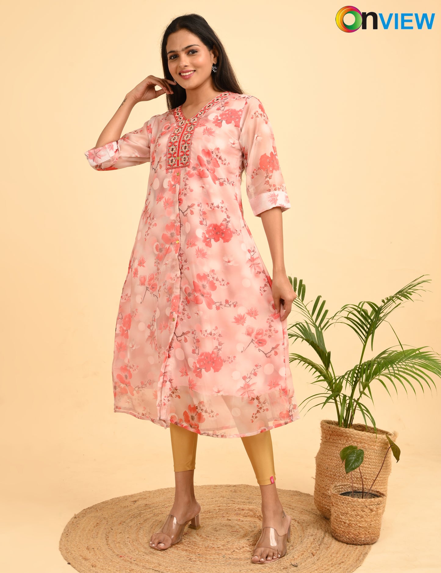 ONVIEW | 289 | A LINE ORGANZA EMBROIDARY UMBRELLA WITH LINING | PACK OF 4