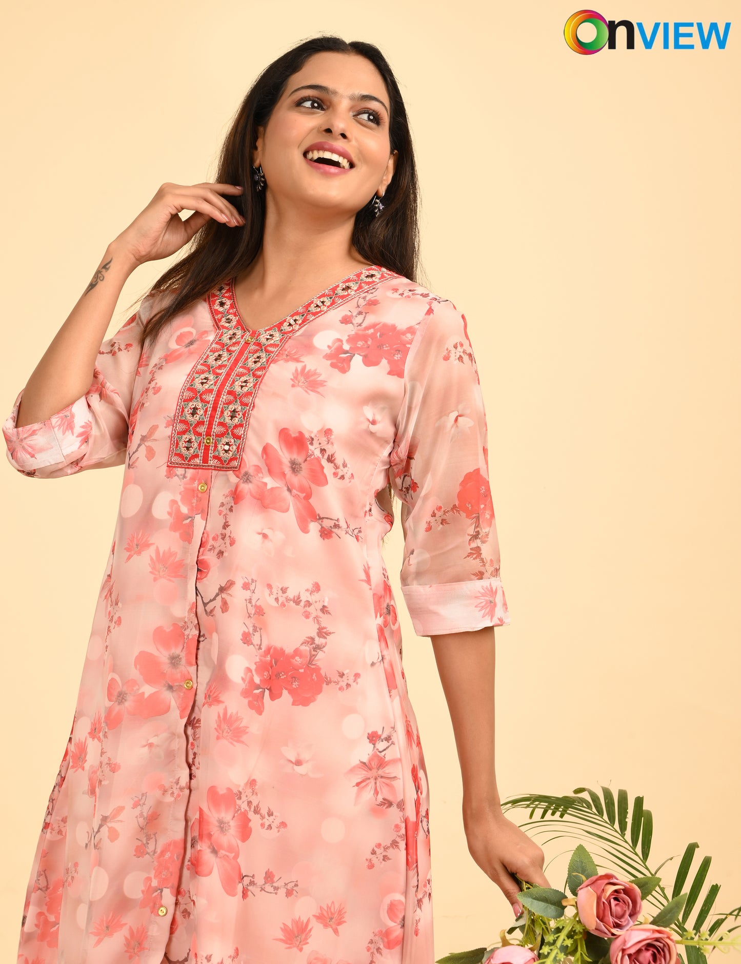 ONVIEW | 289 | A LINE ORGANZA EMBROIDARY UMBRELLA WITH LINING | PACK OF 4