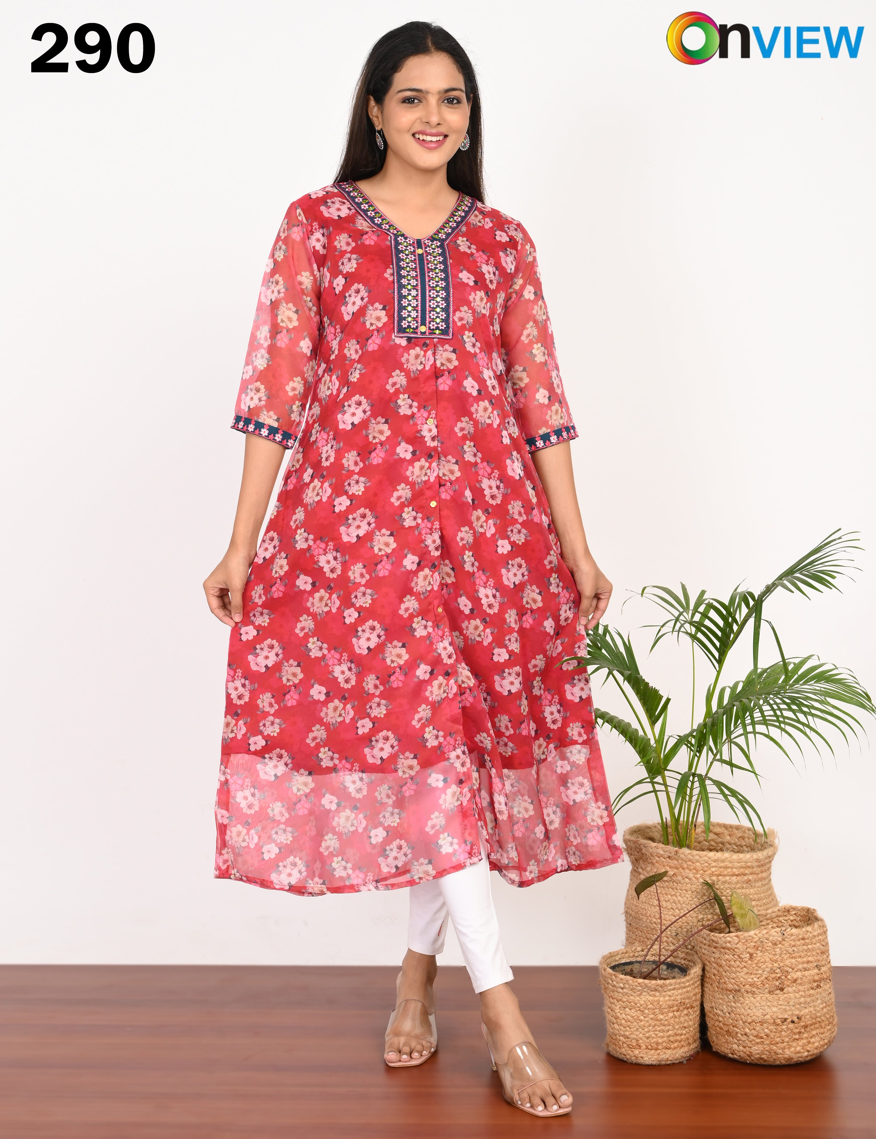 ONVIEW |  290 | A LINE ORGANZA EMBROIDARY UMBRELLA WITH LINING | PACK OF 4
