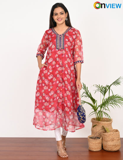 ONVIEW |  290 | A LINE ORGANZA EMBROIDARY UMBRELLA WITH LINING | PACK OF 4