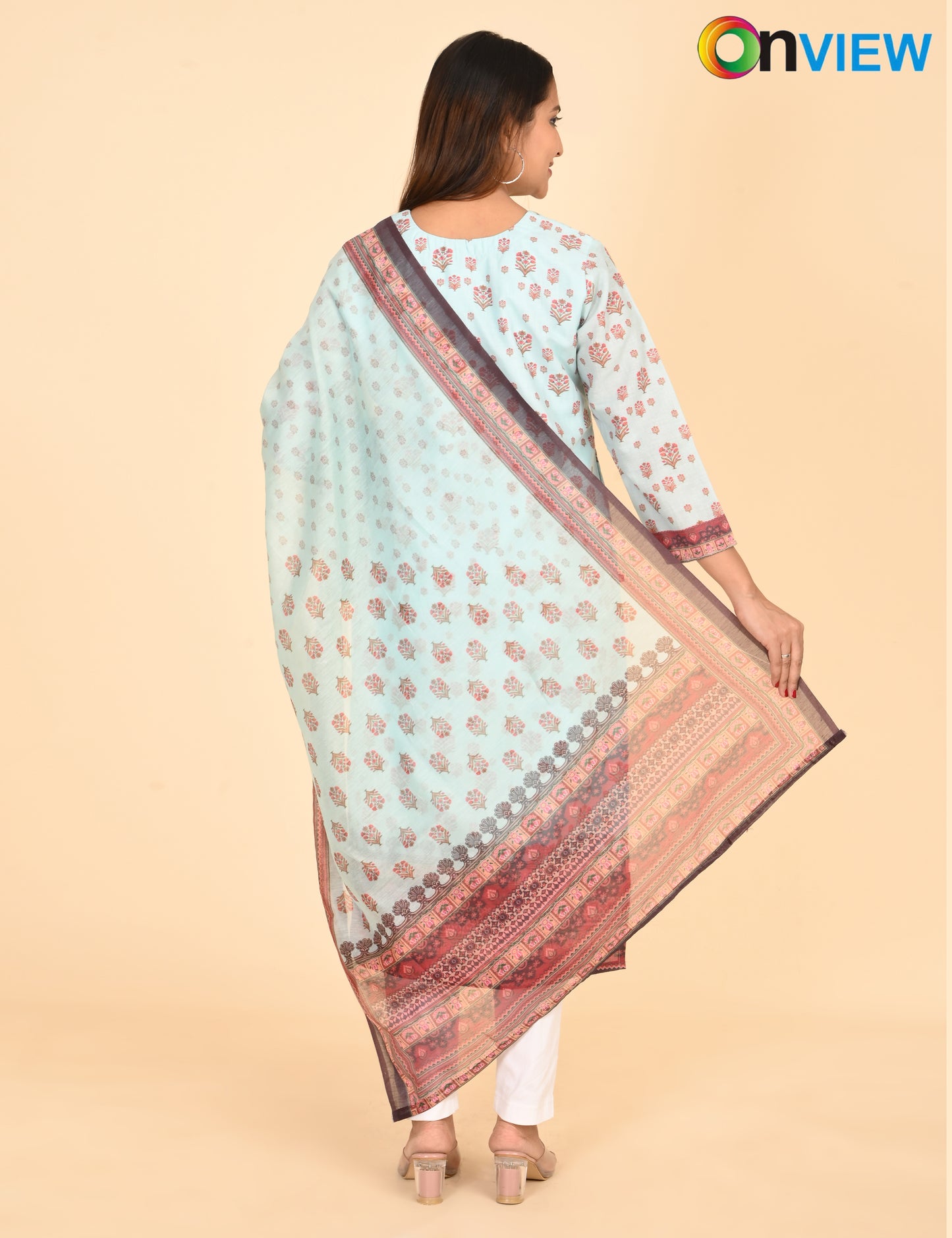 ONVIEW | 1331 | COTTON CHIKANKARI WORK WITH BORDER WITH DUPATTA | PACK OF 4